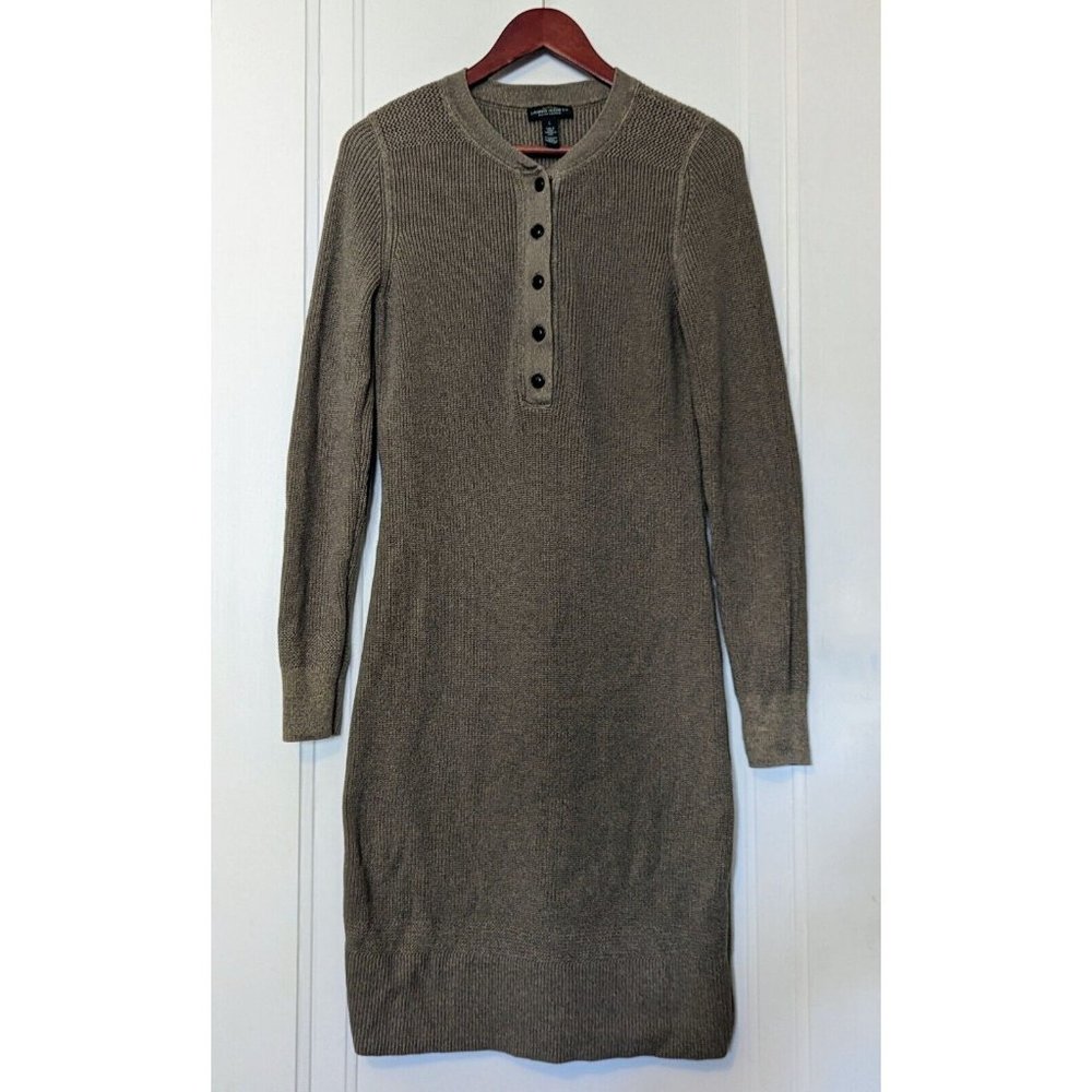 Lauren Ralph LRL Dress Womens Size Large Olive Green Sweater Cotton Elbow Pads